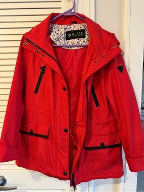 GUESS Red Hooded Rain Jacket